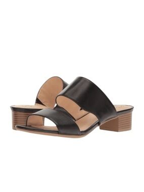 LifeStride Majorly Black Brown Two Strap Chunky Heel Sandals Size 7.5M
